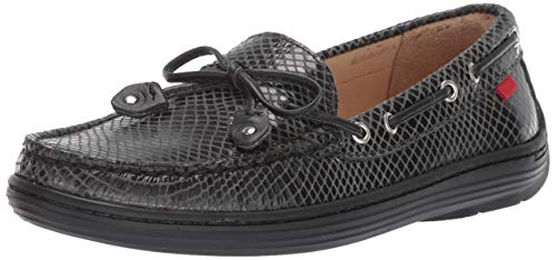 MARC JOSEPH NEW YORK Leather Boys/Girls Casual Comfort Slip On Moccasin Tie-Bow Loafer Driving Style, Black Snake, 1.5 US Unisex Little Kid
