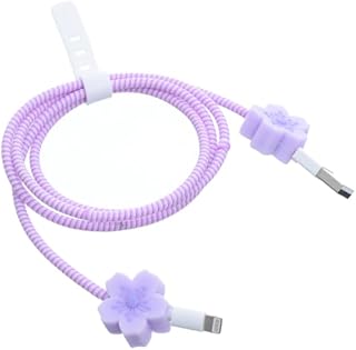 واقي كابل شاحن - غطاء واقي مرن مضاد للتشابك بتصميم زهرة لطيف وهو مناسب لجميع الشواحن من جي-باور، مجموعة من 4 قطع - لون لافندر