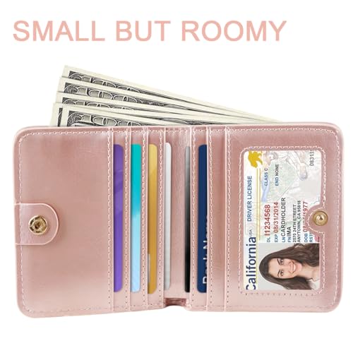 Image of Small Womens Glitter Wallet Thin Credit Card Holder Pocket | Compact Women Slim RFID Blocking Bling Wallets Bifold Ladies Mini Purse Pocket for Travel & Daily Use, Rose