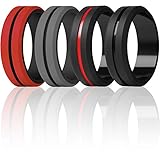 ThunderFit Silicone Wedding Rings for Men, Brushed Top Middle Engraved Line Rubber Engagement Bands 8.2mm Wide 2.5mm Thick - 1/4/6/7 Variety Multipack (Pack K - Size 14.5-15 (23.06mm))
