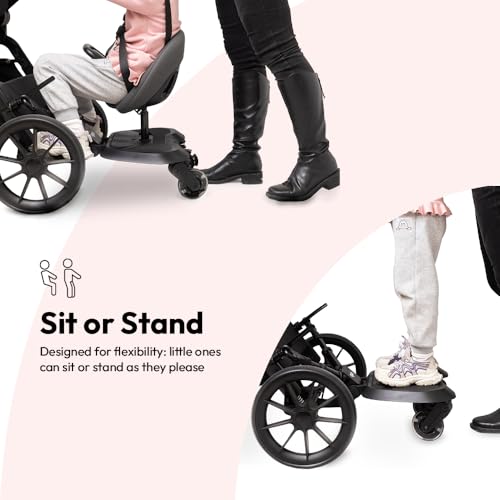 Aya EasyRide Universal Buggy Board with Seat – 2-in-1 Ride-On Board for Toddlers | Fits Most Strollers & Pushchairs | Non-Slip Platform + Suspension Wheels (Graphite) - Image 3
