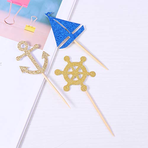 Zerodeko Picaretas de Bolo de Navio Topo de Bolo Tema Náutico Veleiro Enfeites de Bolo de Aniversári