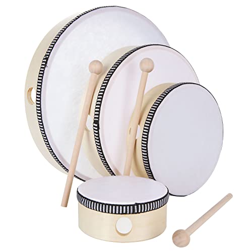 10インチ 8インチ 6インチ 4インチ ハンドドラム 打楽器 木製フレームドラム ドラムスティック付き