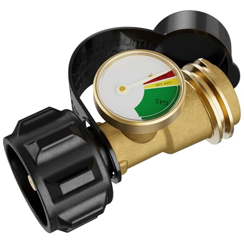 Rushare Propane Tank Gauge Level Indicator for 5-20LB Tanks Universal for RV Camper Gas Grill Camping Stove Propane Heater Fire Pit and More QCC1/Type 1 Connection