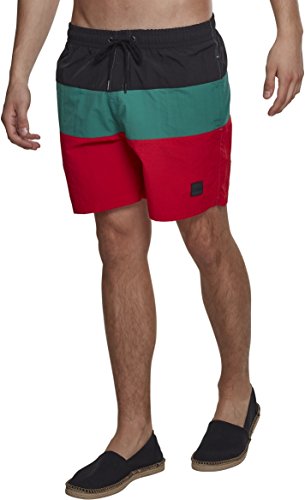 Urban Classics Men's Color Block Swimshorts Swim Shirt, Multicoloured (Firered/Black/Green 01318), S