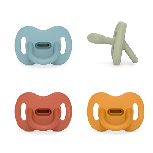 Suavinex, Pack 4 Chupetes Todo Silicona, para Bebés 6/18 Meses, Chupete con Tetina Fisiológica SX Pro, Súper Blandito y Flexible, Ideal para Dormir. Verde, Teja, Azul y Mostaza