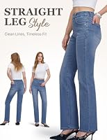 UCOOLYN Jeans Damen, High Waist Hohe Taille Straight Leg Gerades Bein Stretch Jeans mit Gummizug Pull On Hosen, 5 Taschen Gürtelschlaufen, Mittelblau – Ansicht 3