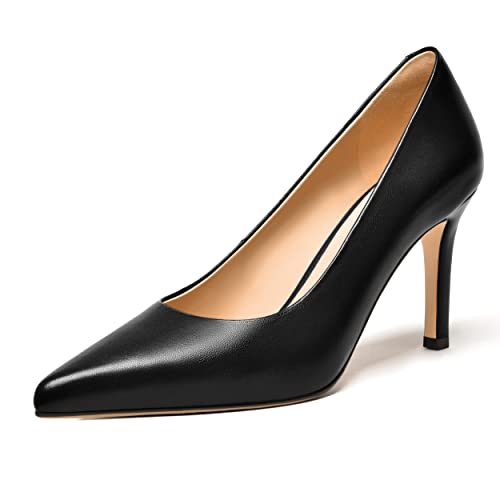FEMSTEP Womens Dress Slip On Matte Leather Evening Pointed Toe Stiletto High Heel Pumps Shoes 3.3 Inch