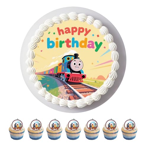 Anemowind 11 pcs Edible Train Cake Toppers Train Birthday Cake Decorations, Rice Paper Cupcake Decos for Train Party, Kids Birthday Cake Decor