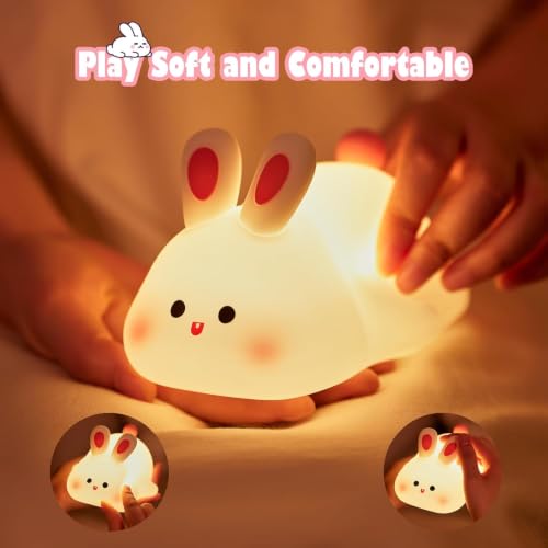 Image of Priyana Rabbit Night Light for Kids, Cute Silicone Bunny Lamp with 3 Brightness Modes, Rechargeable Baby Night Lamp, Soft LED Bedside Light for Nursery, Bedroom, Gift Decoration