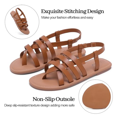 Image of Luoika Women's Wide Width Flat Sandals, Flip Flop Casual Strapy Sandals Slip on Summer Beach Shoes for Women.