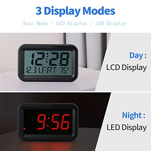 Kwanwa Alarm Clock, With Calendar, Temperature, Day Digital Clock, 12/24Hr, Snooze, Auto-Dimming Led/Lcd Display, Battery Operated, Cordless Small Clock For Desk, Wall Mounted #TOP2