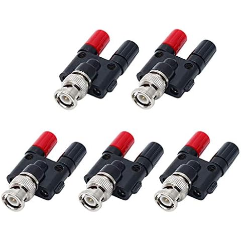 Hxchen 5Pcs BNC Male to Dual 4mm Banana Female Jack Coaxial Binding Post Adapter Connector Cover