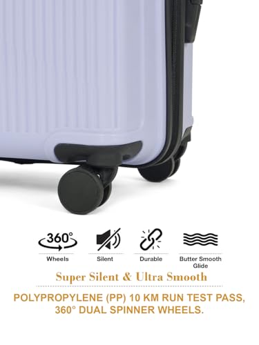 Image of Teakwood Set of 2 8 Wheels Trolley Bag, Hard Cabin with Zipper Closure, Adjustable Push Button & Cross Side Strap, Number Lock System 360 Degree (Set of 2, Lavender)