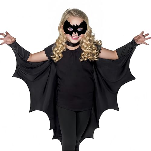 Proumhang Vampir-Fledermausflügel Fledermausflügel Schwarzer Mit Fledermaus Maske Umhang Cape Vampir Kostüm Halloween Kinder Unisex