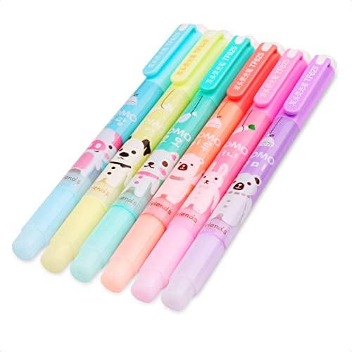 6Pcs Highlighter Marker Set - Colored Highlighters Premier Double Ended Set - Highlighters Assorted Colors for School Supplies, Journaling Supplies, Anime Stuff - Multicolor Highlighters Novelty Pens