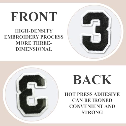 Letter and Number Iron On Patches, A-Z Alphabet and Numbers 0-9 Embroidery Applique Patch, DIY Decorative Heat Press Patches for Clothing Jeans Jackets Backpacks Hats (Black 72 Pcs)