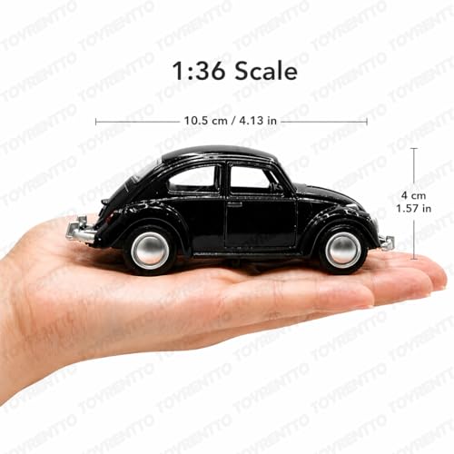 Image of 1:36 Scale 1967 Classic Black VW Beetle Die-Cast Pull Back Toy Car with Openable Doors, Metal Body Collectible Model for Kids & Adults