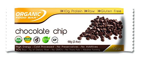 Organic Food Bar - Chocolate Chip, Certfied Organic Vegan Protein Bars , 2.4 oz(pack of 12)