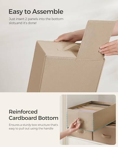 Image of SONGMICS Set of 4 Large Size Wardrobe Clothes Organizers, Sand Beige | 6-Compartment Foldable Drawer Organizers with Handles, 16.5 x 11.8 x 6.7 Inches, for Pants, Sweaters, Jeans URUS009K01