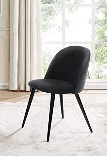 Image of Amazon Brand - Umi Romantic Vintage Side Dining Chair - Rustic Fabric Upholstered Seat with Black Powder-Coated Metal Legs for Elegant Home Dcor in Black