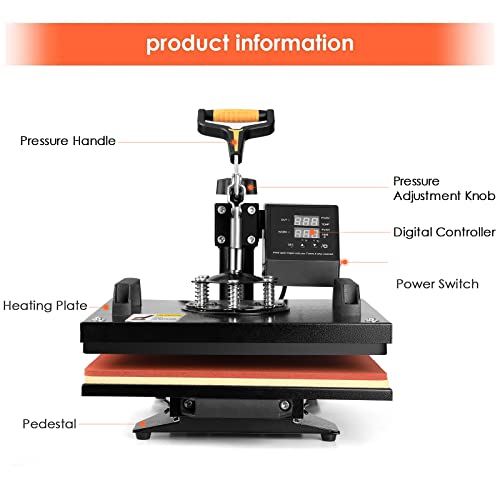 Pro 5 In 1 Tusy Heat Press, Slide Out 12X15 Swing Away Heat Press Machine, Digital Industrial Heat Press Machine For T-Shirts, Hats, Mugs, Plates (12X15 Inch) #TOP1