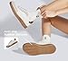 LUCKY STEP Women Classic Retro Gum Sole Fashion Sneakers Casual Tennis Skate Shoe Genuine Leather Walking Footwear Anti Slip Trainers(White/Beige,8)