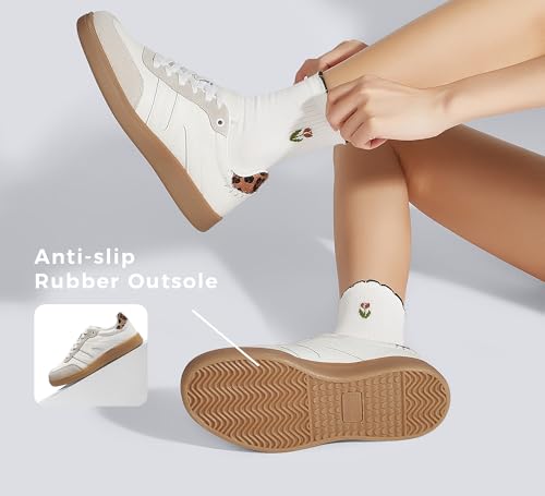 Image of LUCKY STEP Women Classic Retro Gum Sole Fashion Sneakers Casual Tennis Skate Shoe Genuine Leather Walking Footwear Anti Slip Trainers