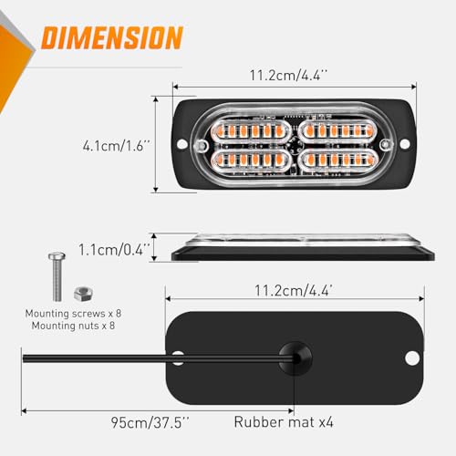 Image of Nilight 4PCS 24LED Amber Strobe Light 12V /24V Grille Surface Mount | Hazard Safety Warning Light with Sync Feature for Car Truck Camper Side Marker Aluminum Alloy Base Emergency Lights
