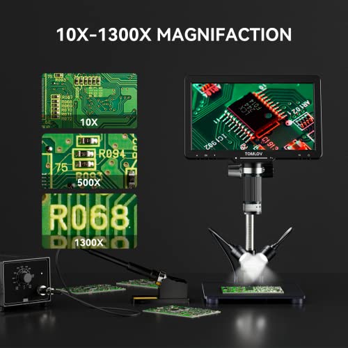 Tomlov Dm501 10.1" Hdmi Digital Microscope 1300X With Polarizer, 24Mp Soldering Microscope With Hd Ips Screen, Full View Coin Microscope, Lcd Digital Microscope For Adults, Pc/Tv Compatible, 32Gb #TOP4