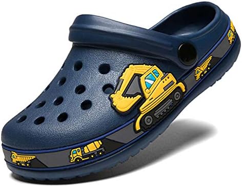 Garden Clogs Shoes Sandals Cute Cartoon Summer Animal Home Room Lightweight Slip On Sandals Shower Slides Non-Slip Shoes Sport Kids Child Children Baby Boys Girls Toddler/Little Kid Excavator Navy 28