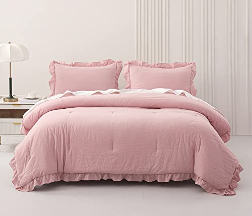 Sleepbella Luxury Ruffled Comforter Sets Queen Blush 3Pcs, Soft Microfiber Inner Fill Down Alternative Shabby Chic Bedding Set Pink #TOP26