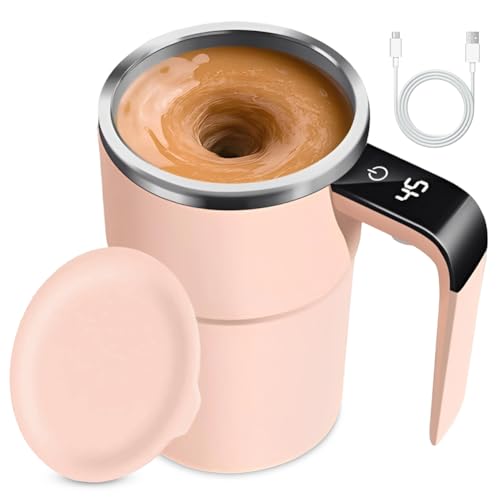 Tasse à mélangeur automatique, en acier inoxydable, pour café, thé, chocolat chaud, lait, cacao, protéines (modèle 2 rose)