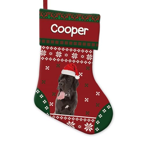 GABSHAIM Snowflake Great Dane Dog in Santa Hat Christmas Stockings Red Green Custom Xmas Hanging Stockings for Fireplace Holiday Party Decoration 14.4 Inch Style 4
