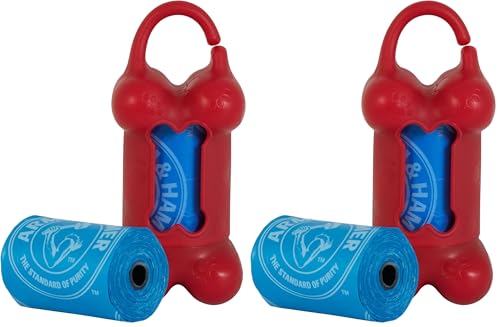 Image of Arm & Hammer Dog Bone Shape Poop Bag Dispenser With 30 Count Dog Poop Bags With Activated Baking Soda; 9 x 14 Inches; Assorted Colors (Pack of 2)