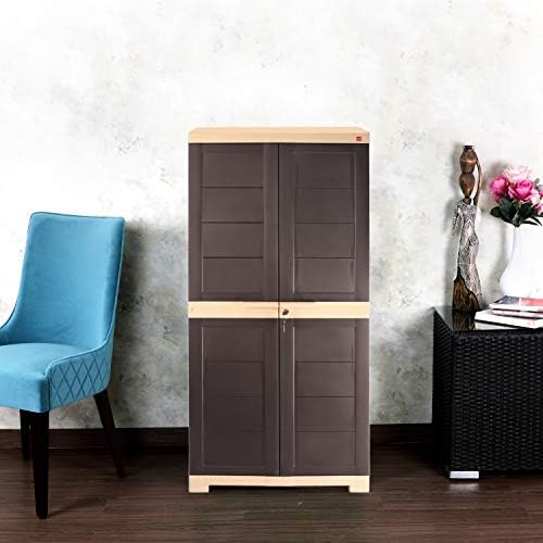 Cello Novelty Big Plastic Cupboard with 3 Shelves - Brown and Beige