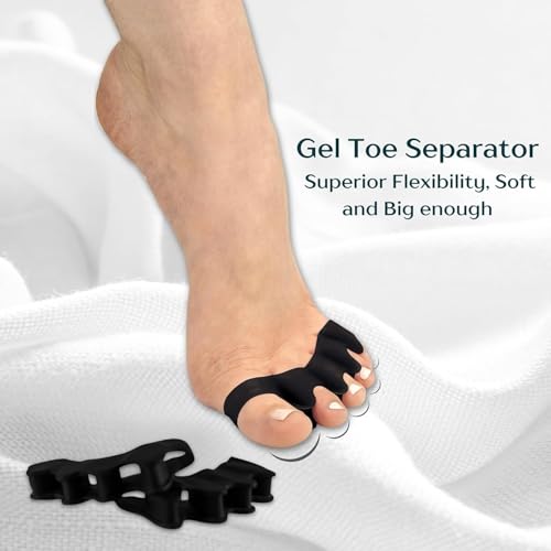 Image of Wonder Care Silicone Toe Separator For Feet Gel Pads Big Toe Corrector Bunion Straightener Yoga Stretcher Hammer Bunion [Black,Pair of 2-4 Pieces]