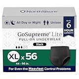 NorthShore GoSupreme Lite Incontinence Underwear, 6-Hour Pullup Style, X-Large, 56 Count Case, Black, 44-56 inches, Unisex Adult Diapers