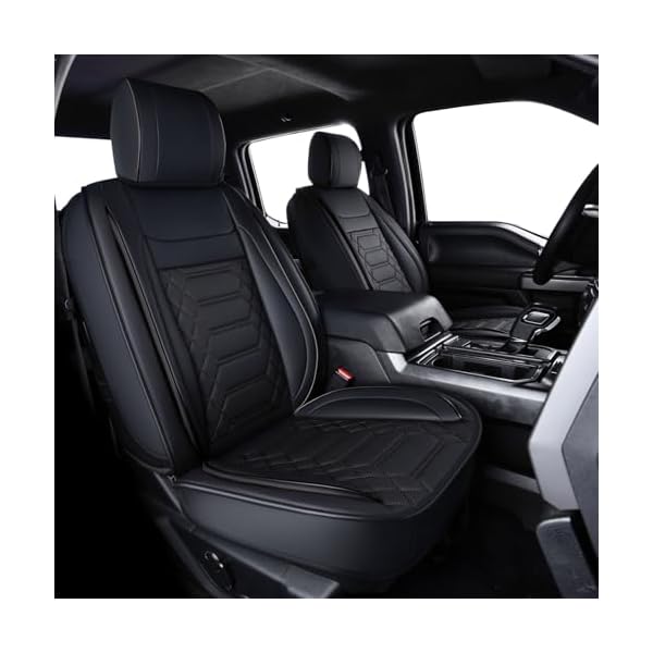 RISINGSTAR Silverado Sierra Faux Leather Seat Covers, Fit for 2019-2025 Chevy Silverado GMC Sierra 1500 and 2020-2025 2500HD 3500HD Crew Cab(Full Set, Black)