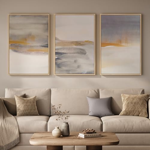 Framed Large Neutral Abstract Wall Art, Set of 3 Canvas
