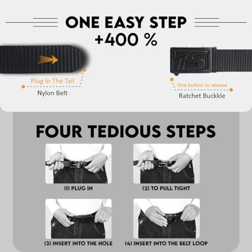 Image of TUSHI Ratchet Golf Casual Belt for Men, Nylon Web Tactical Work Belt with Automatic Slide Buckle