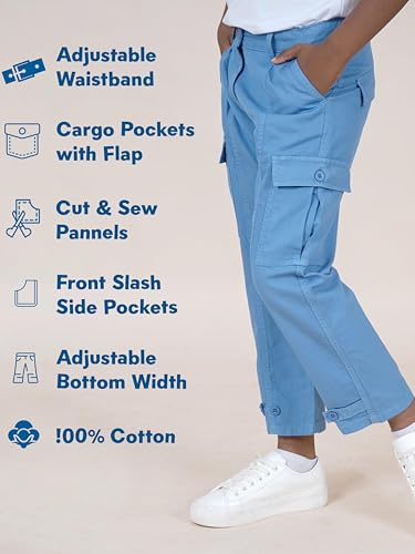 Image of Boys Cotton Full Length Front Cut Sew Cargo Pant with Bottom Tab