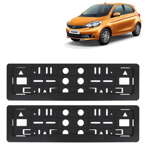 Image of KINGSWAY Tiago Car Number Plate Frames for All 2020 Onwards Models of Tata Car Registration Plate Holders, Black Licence Plate Covers (Front and Rear), Universal Size 51.5 x 14.5 cm