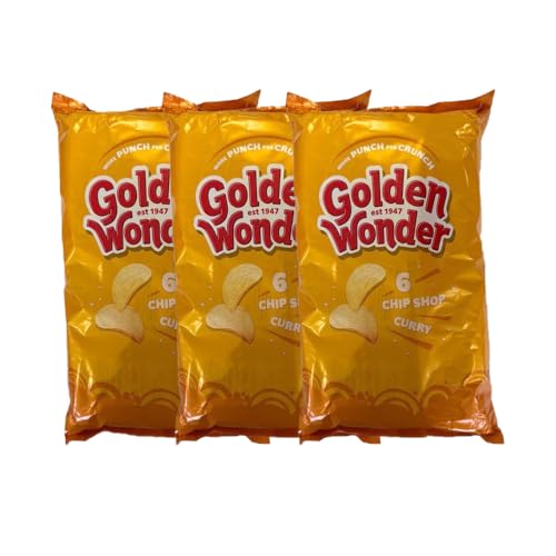 Golden Wonder Variety Crisp Pack Potato Crisps - 3 Pack of Delicious, Crunchy Snacks for Any Occasion | Family-Friendly Multi-Pack 25g (3 Pack, 6xChip Shop Curry)