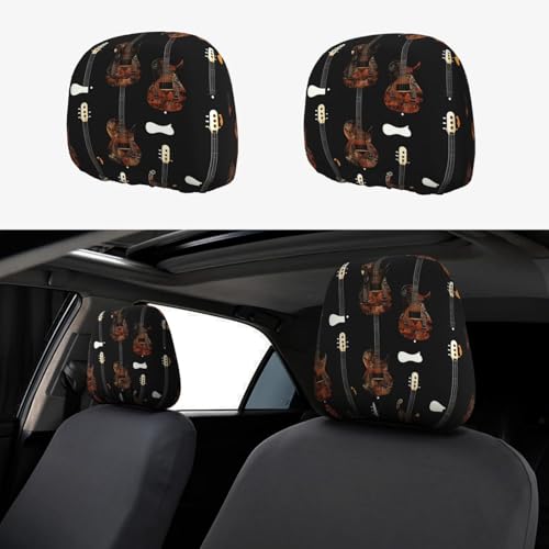 SDEGTHO Art Guitar Pattern Print Head Rest Dust-Proof Cover car Soft Breathable Driving Universal Head Support Covers 2 Pcs