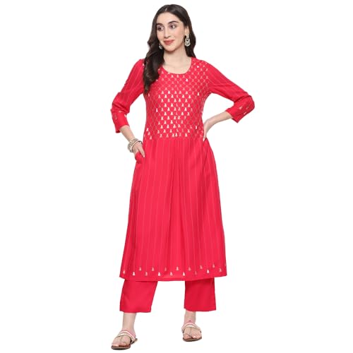 Image of BIBA Women Rayon Flex Straight Printed Suit Set