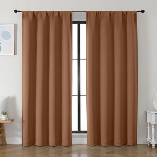 Simplebrand Ava Sun Baked Blackout Curtains for Bedroom 84 Inch Length 2 Panels Set, Solid Thermal Insulated Privacy Living Room Window Treatment Curtains Blackout Drapes, W50 x L84 Inch, Sun Baked