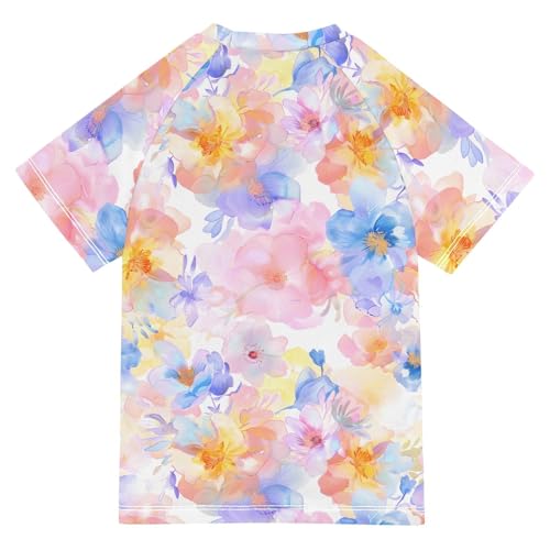 ALAZA Kids Rash Guard Girls Toddler Swim Shirts Short Sleeve Flowers Soft Pastel UPF 50+ 3T2