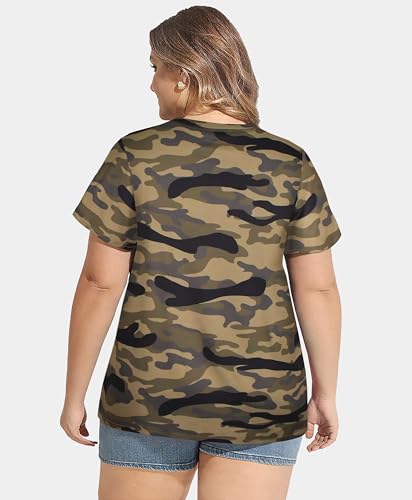 Image of CARCOS Plus Size Tops for Women Short Sleeve Shirt Summer Star /Leopard /Tie Dye /Flower Crewneck Pullover Tunic XL-5XL