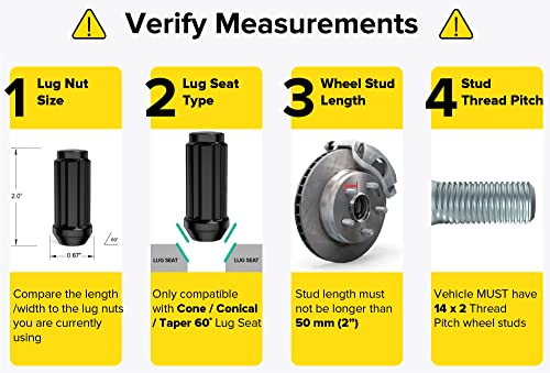 32Pcs Black Spline Lug Nuts - 14X2 Threads (Coarse) - 2 Inch Length - Cone Taper Seat - Includes 1 Socket Key Tool - Compatible With Ford F250 F350 Excursion (Check Listing For Exact Year) #TOP2